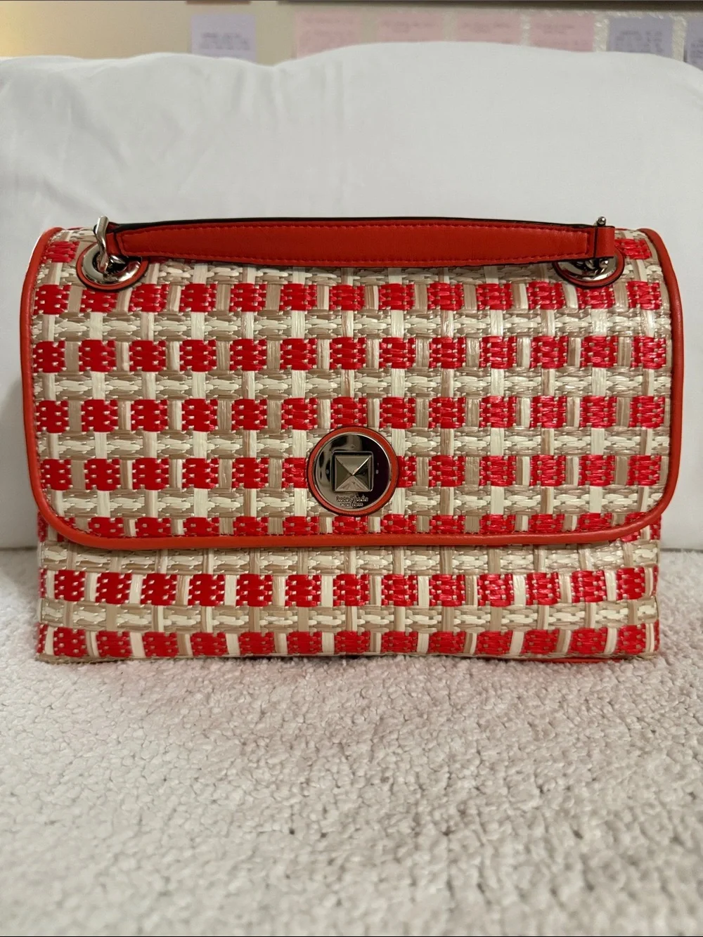 kate spade Red and Cream Woven Turn-Lock Shoulder Bag